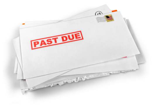 Past Due Bills  Isolated on White Background.