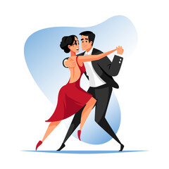 Vector colorful illustration couple dancing argentine tango on blue background