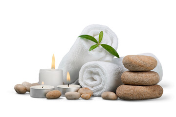 Spa concept with zen basalt stones and towels - obrazy, fototapety, plakaty