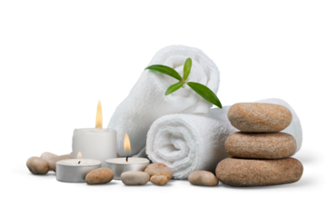 Spa concept with zen basalt stones and towels