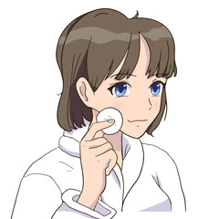 Anime Girl Cleansing your face. Skin care morning routine
