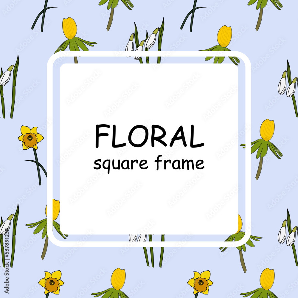 Poster floral square frame. square card background design with flowers. floral background with square frame