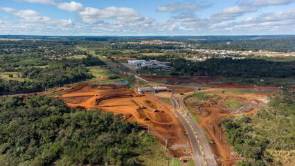 Fototapeta na wymiar Foz do Iguacu, Parana, Brazil June 29, 2022 Aerial view of the works on Avenida das Cataratas
