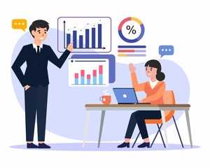 Business team analyzing business growth charts. Finance report graph. Data analysis concept. vector illustration.
