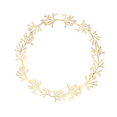 Round Golden floral wreath Leaves floral golden wreath. Flower Wreath. Floral Vector Design Element for Card