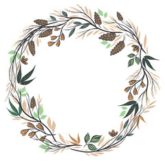 Floral autumn wreath. Autumn leaves. frame. Vector illustration