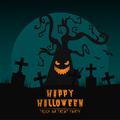 Happy Halloween Poster and greeting card with Dark Green Color. Suitable to use on Halloween event. Also suitable for uploading social media at Halloween events