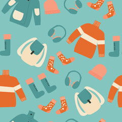 Seamless pattern with winter clothes