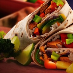 Illustration of Burritos wraps with Chicken and vegetables