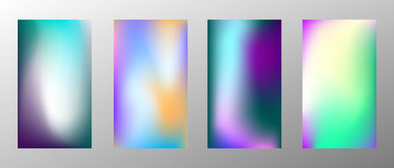 Abstract bright gradient background. Set of 4 backgrounds. Creative modern vector illustration. Holographic spectrum for coating.