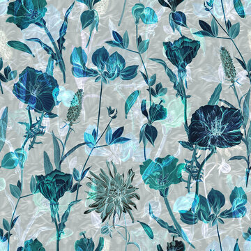 Spring flowers print. Seamless floral pattern. Plant design for fabric, cloth design, covers, manufacturing, wallpapers, print, gift wrap and scrapbooking.