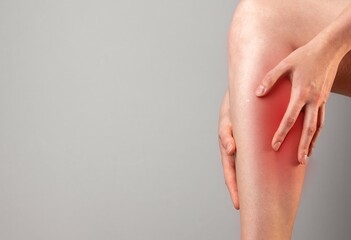 Shin ache, hurt, muscle spasm on banner with space for text