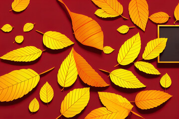 Fototapeta na wymiar Autumn sale background with orange leaves display podium gift box percent symbol acorn, copy space text, 3D rendering illustration