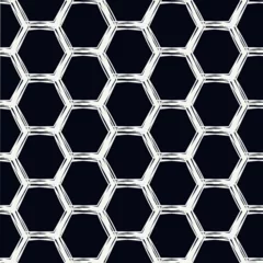 Tapeten Paint brush hexagons. Hand drawn honeycombs background. Hexahedrons wallpaper. Hives motif. Geometric backdrop. Ethnic digital paper. Web designing. Textile print. Seamless pattern. © funkyplayer