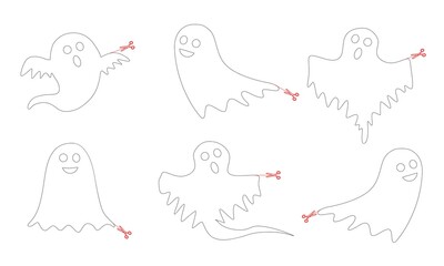 halloween party, ghosts with good face expression in 3d three-dimensional graphics, ready to ask: trick or treach? allegories for graphics on halloween party. web, today, event.