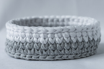 gray crocheted basket, stuff organizer, crochet baskets side pattern for crocheting,...