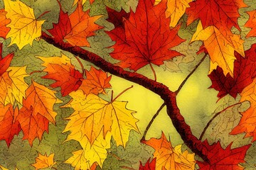 Colorful Autumn seamless border. Seamless watercolor autumn leaves composition Suitable for decorating the fall festival, header, border, web, cards, or posters