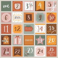 Christmas advent calendar, hand drawn style. Vector illustration.