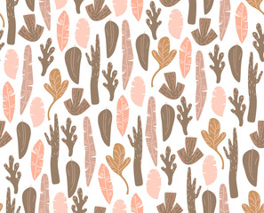 Vintage vector illustration with seamless leaves in brown colors.