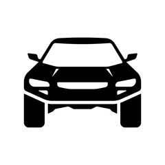 Car icon. SUV. Off-road sports transport. Black silhouette. Front view. Vector simple flat graphic illustration. Isolated object on a white background. Isolate.