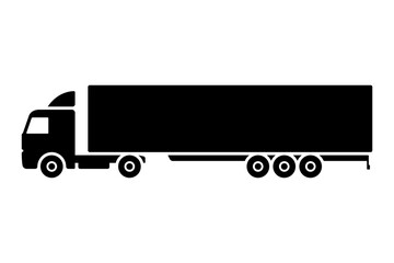 Truck tractor with semi-trailer icon. Black silhouette. Side view. Vector simple flat graphic illustration. Isolated object on a white background. Isolate.