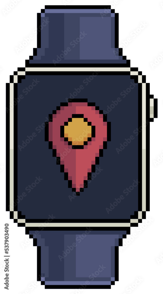 Aufkleber pixel art smartwatch with gps and location icon vector icon for 8bit game on white background