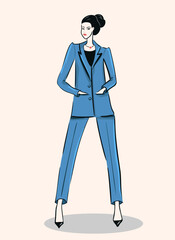 Stylish woman in a blue business suit.