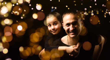 family and garland bokeh background