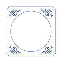 Original design of a traditional delft blue tile with abstract illustration in shades of blue, cream and grey grunge background and room for text, image or photo, png, transparent circle