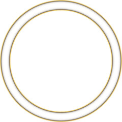 Illustration of a round cadre with white frame and two thin golden borders. Room for text or image. Transparant background, png