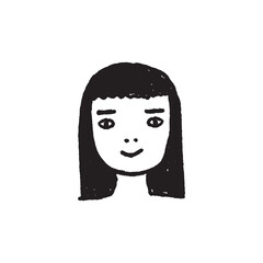 Hand drawing of cute face girl. Black and white minimal style doodle.