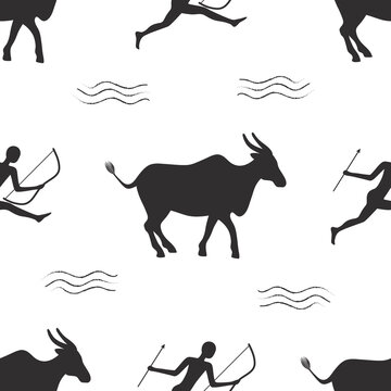 vector graphic seamless pattern with wild ancient animals