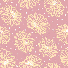 Fototapeta na wymiar Vector yellow daisies dots pink seamless pattern