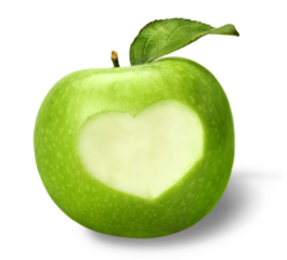 Green Apple With Cut Out Heart And Leaf - Isolated