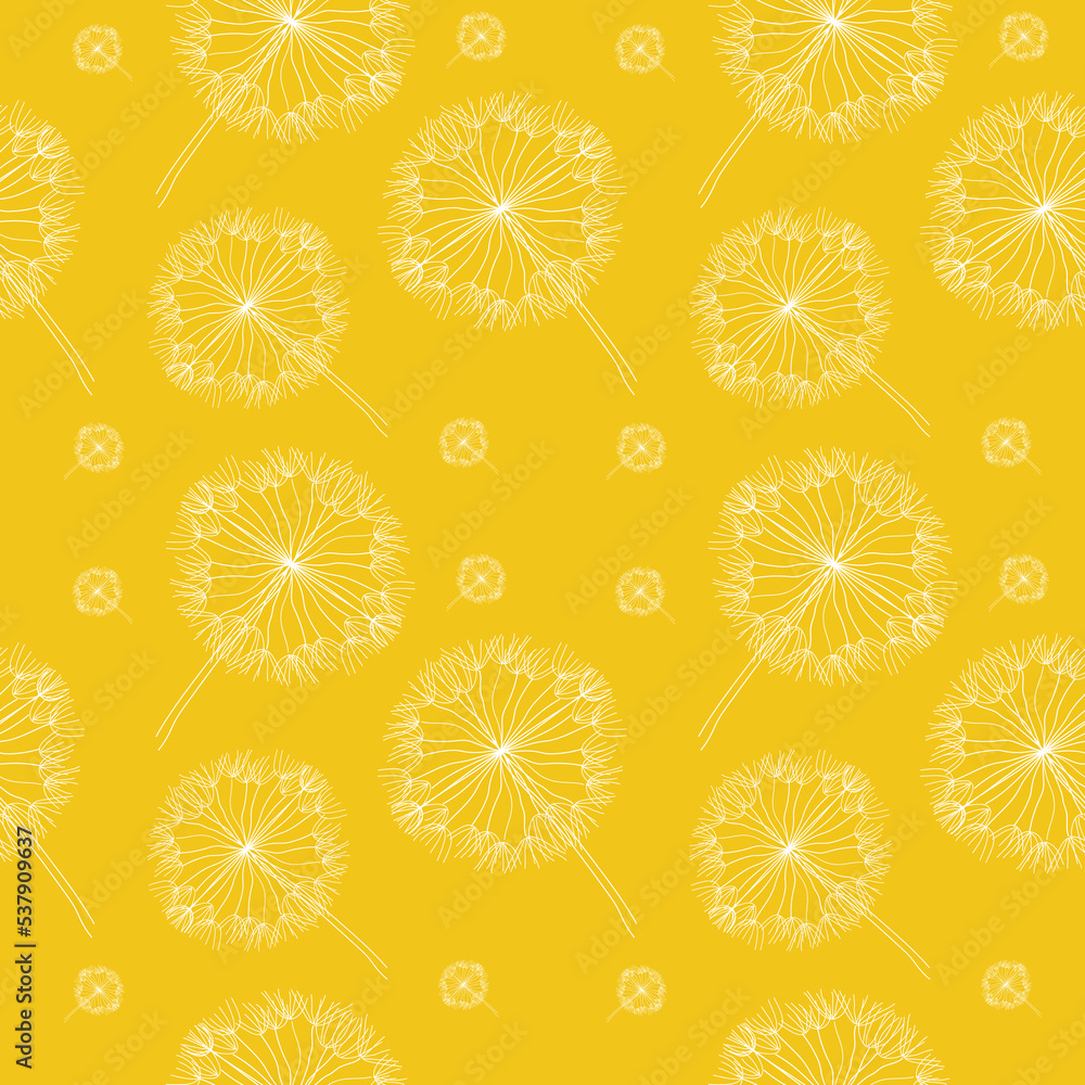 Aufkleber seamless pattern dandelion flower on yellow background in linear style. hand drawn dandelion flower 