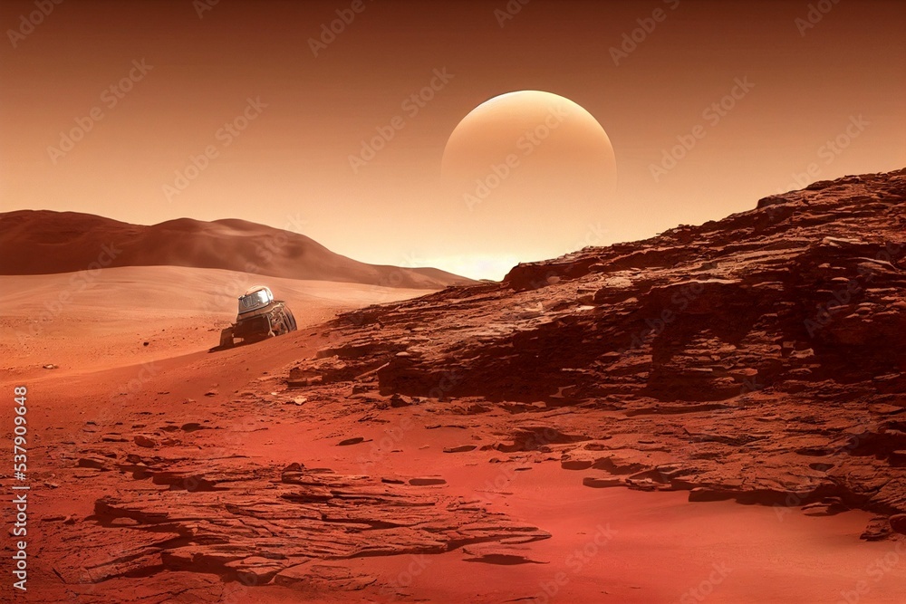 Aufkleber 3d rendering of a mars exploration rover moving on the planet