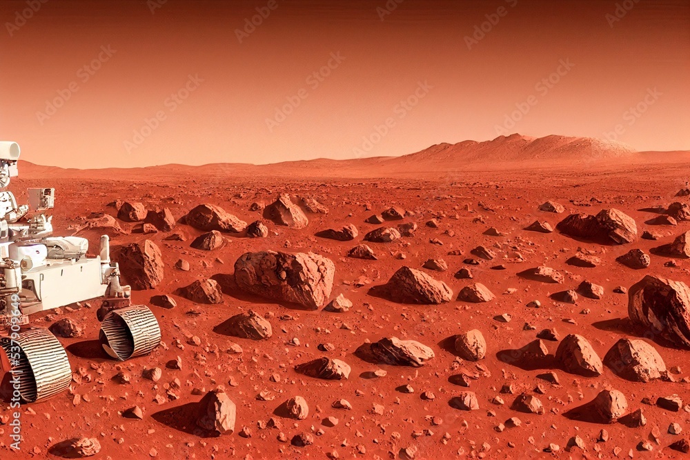 Aufkleber 3d rendering of a mars exploration rover moving on the planet