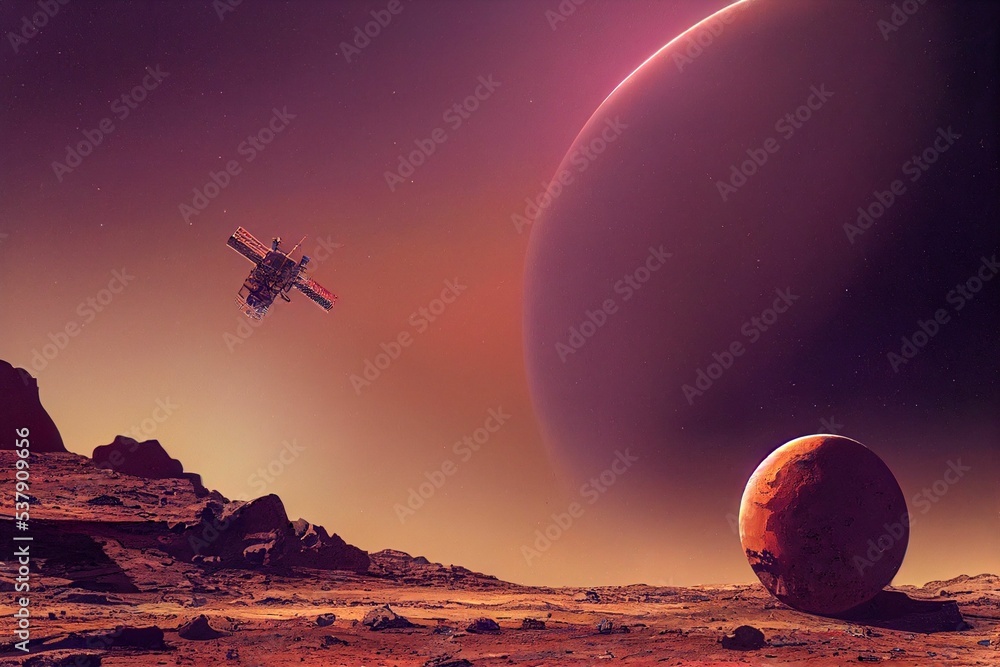 Aufkleber 3d rendering of a spacecraft landing on the mars planet