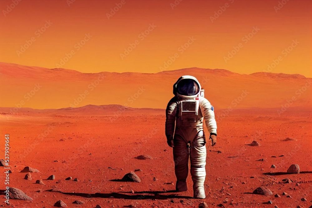 Aufkleber 3d rendering of an astronaut walking on the mars planet