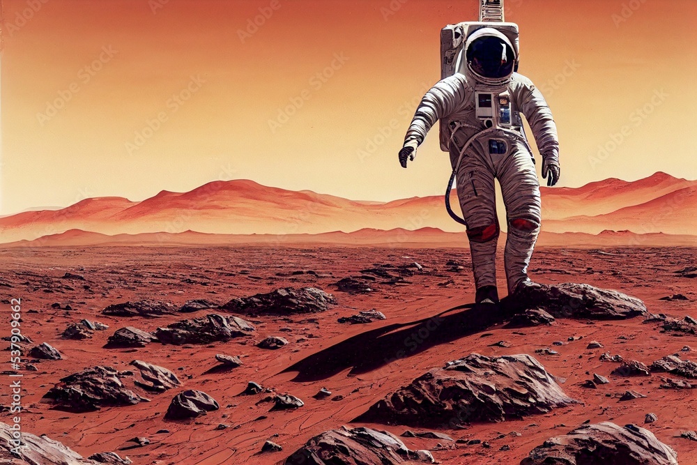 Aufkleber 3d rendering of an astronaut walking on the mars planet