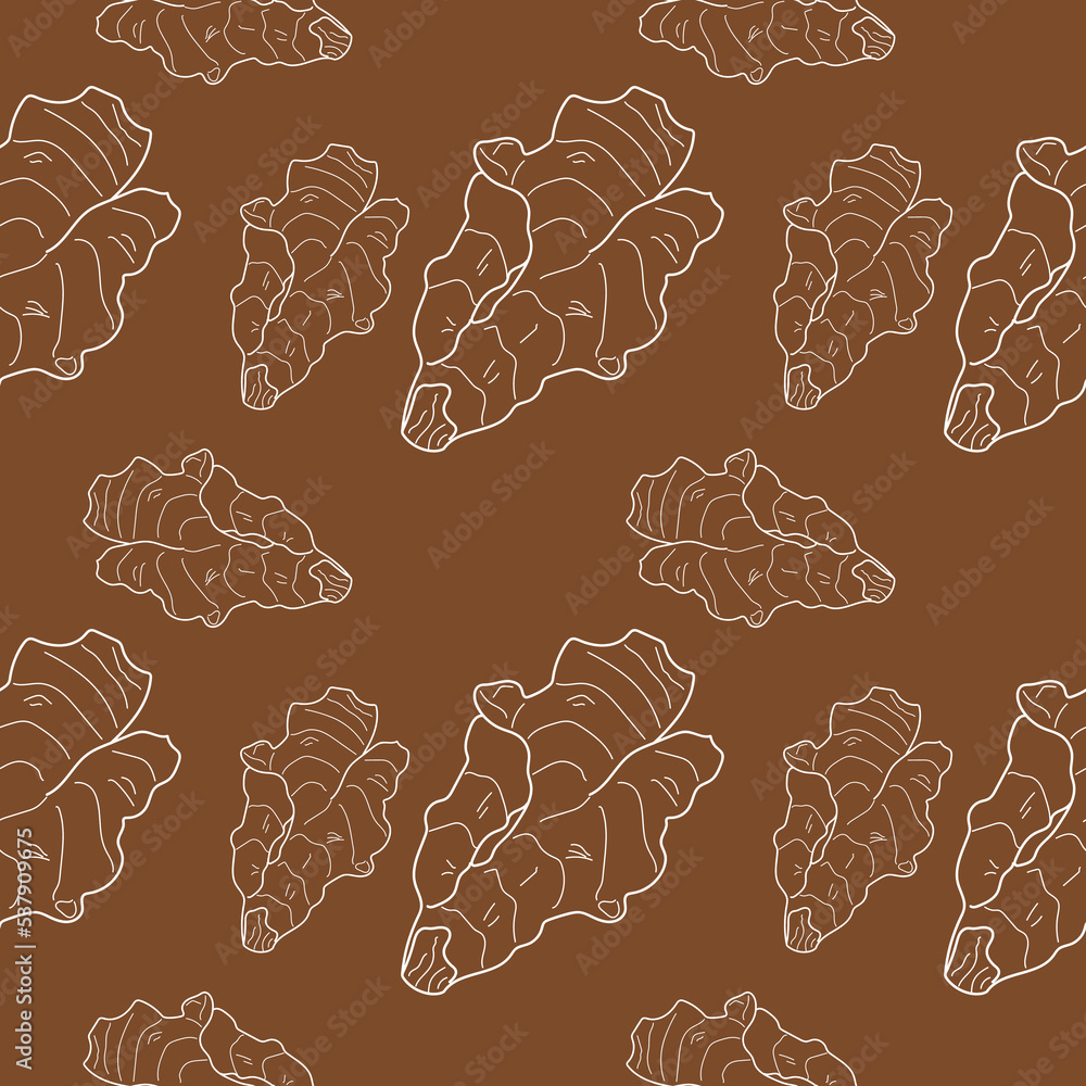 Aufkleber seamless pattern ginger in linear style. hand drawn ginger seamless pattern. vector eps10