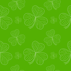Seamless pattern Shamrock clover on green background in linear style. Hand drawn Shamrock clover seamless pattern. vector eps10