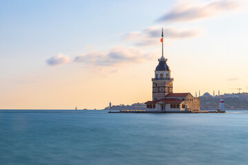 Maiden's tower on the Asian side of Istanbul during sunset.long exposure technique applied