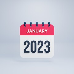 2023 January Calendar Rendered 3D Illustration
