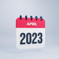 2023 April Calendar Rendered 3D Illustration