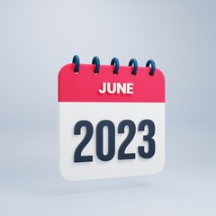 2023 June Calendar Rendered 3D Illustration