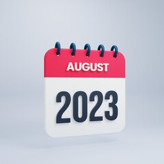 2023 August Calendar Rendered 3D Illustration