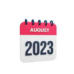 2023 August Calendar Rendered 3D Illustration