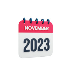 2023 November Calendar Rendered 3D Illustration