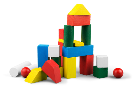 Wooden building blocks on white background